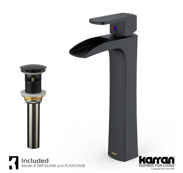 Karran KBF442 1-Hole 1-Handle Vessel Faucet With Pop-up Drain, Matte Black