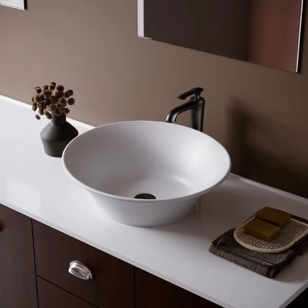 Karran Quattro QM164 Matte White Acrylic 21" Oval Bathroom Vessel Sink