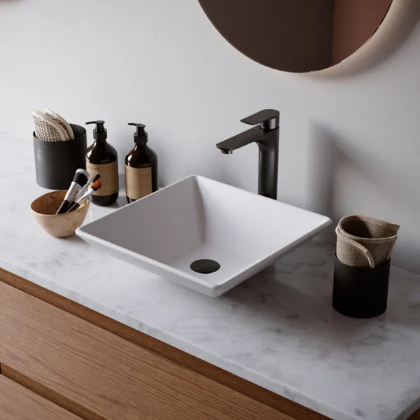 Karran Quattro QM178 Matte White Acrylic 16" Square Bathroom Vessel Sink