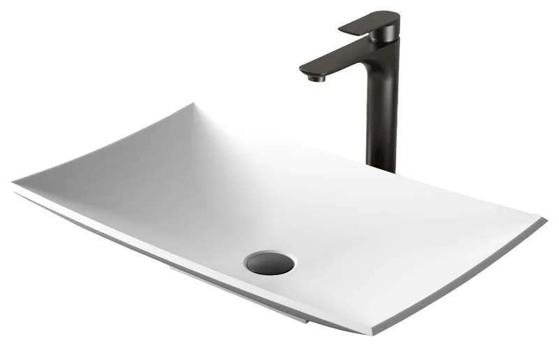 Karran White Acrylic 25" Rectangular Vessel Sink With Faucet Kit, Matte Black