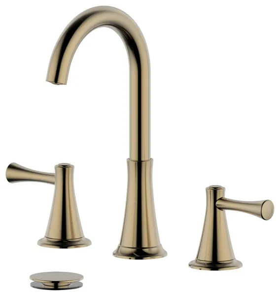 Kassel Double Handle Gold Widespread Faucet, Drain Assembly With Overflow