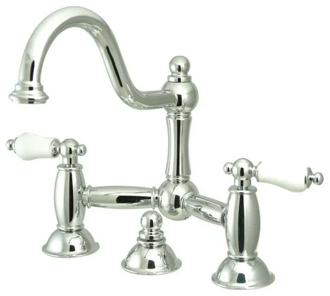 Kingston Brass 11 1/2" Dbl Porcelain Lever Handle Bridge Faucet, KS3911PL