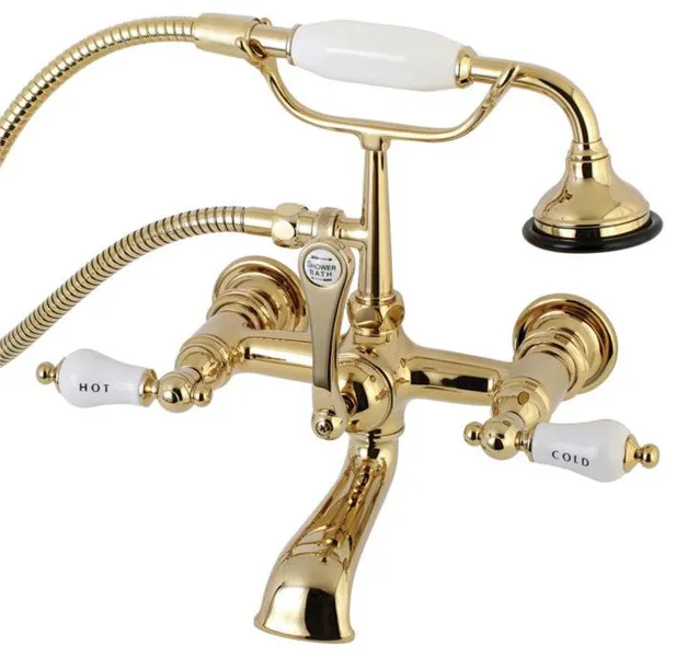 Kingston Brass 11 1/2" Wall Mount Clawfoot Tub Filler in Polished Brass, AE555T2