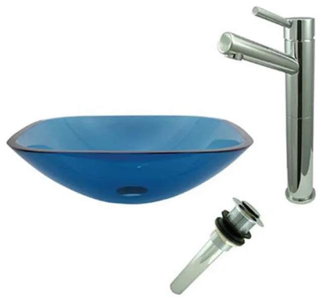 Kingston Brass 16 1/2" Tempered Glass Vessel Square Bathroom Sink, EVSQFB4S8411