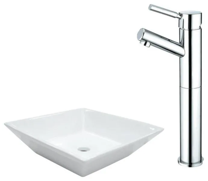 Kingston Brass 16 5/8" Vessel Square Bathroom Sink & Faucet Combo