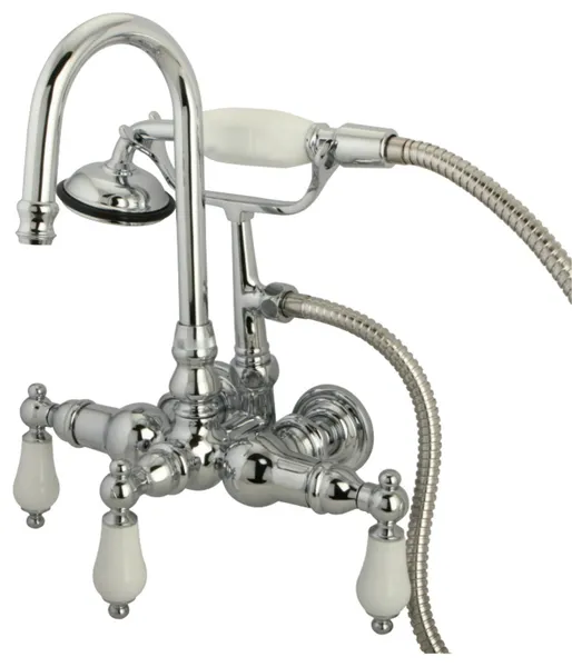 Kingston Brass 3-3/8" Wall Tub Faucet With Hand Shower, Polished Chrome