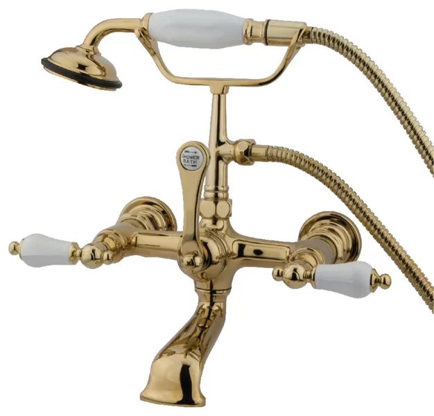 Kingston Brass 7" Wall Mount Tub Faucet With Hand Shower, Polished Brass