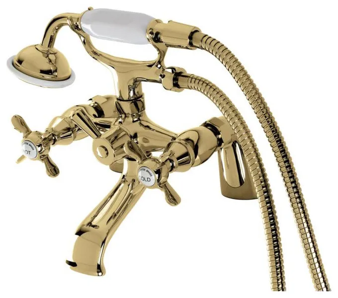 Kingston Brass 9" Deck Mount Clawfoot Tub Filler in Polished Brass, KS287PB