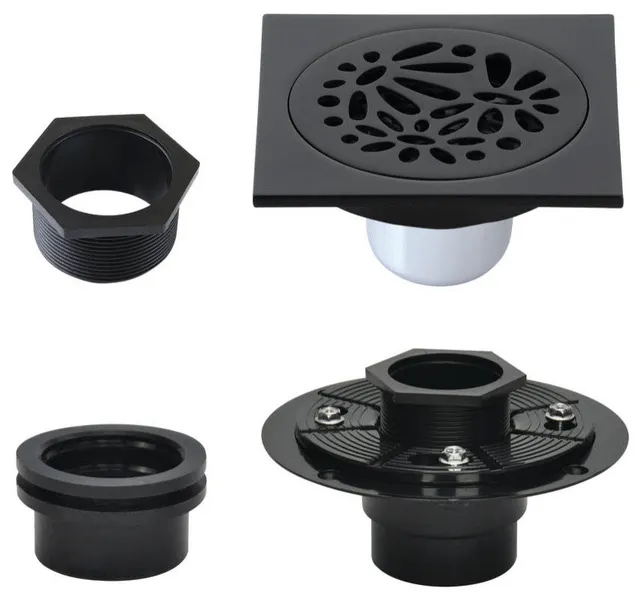 Kingston Brass BSFK6360 Watercourse 4" Square Shower Drain - Matte Black