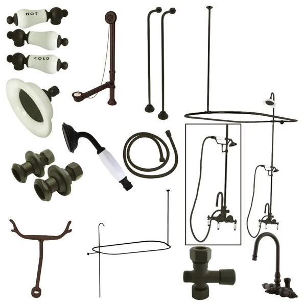 Kingston Brass Clawfoot Tub Faucet Package w/Shower Enclosure, Oil Rubbed Bronze