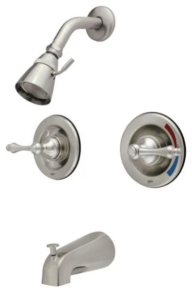 Kingston Brass Double Lever Handle Water Saving Tub in Brushed Nickel, GKB668AL