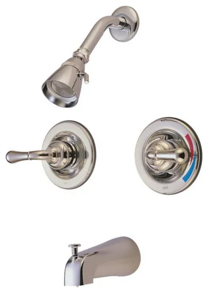 Kingston Brass Double Lever Handle Water Saving Tub in Brushed Nickel, GKB678