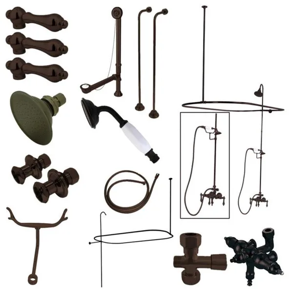 Kingston Brass Down Spout Metal Handles Clawfoot Tub and Shower Package