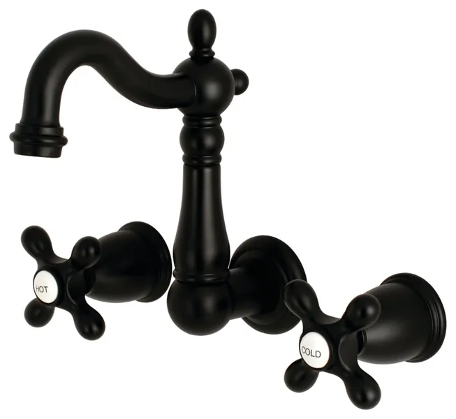 Kingston Brass KS122.AX Heritage 1.2 GPM Wall Mounted Widespread - Matte Black