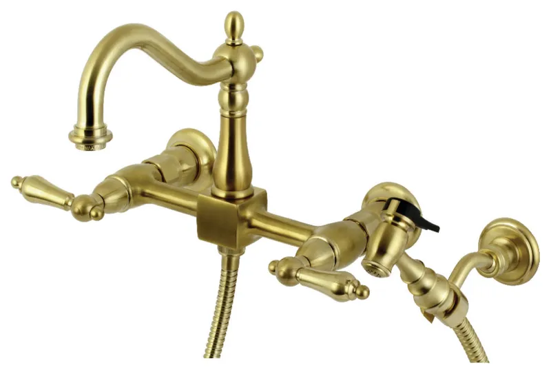 Kingston Brass KS126.ALBS Heritage 1.8 GPM Widespread Bridge - Brushed Brass
