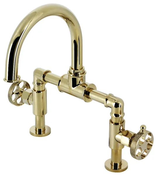 Kingston Brass KS2172RKX Bridge Bathroom Faucet With Push Pop-Up, Polished Brass