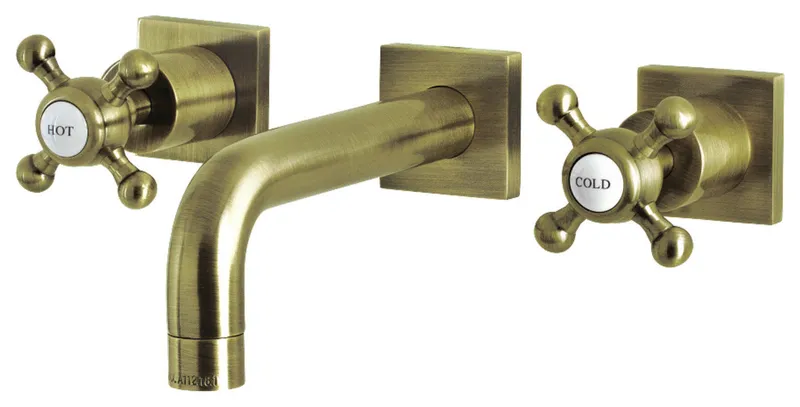 Kingston Brass KS6123BX Two-Handle Wall Mount Bathroom Faucet, Antique Brass