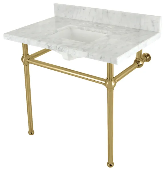 Kingston Brass KVBH3622M8SQ Addington 36" Rectangular Brass - Marble White /