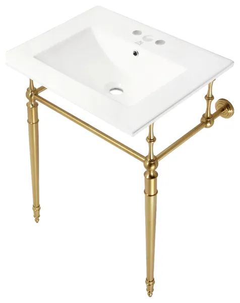 Kingston Brass KVPB24187W4 Edwardian 24" Single Basin Console - White / Brushed