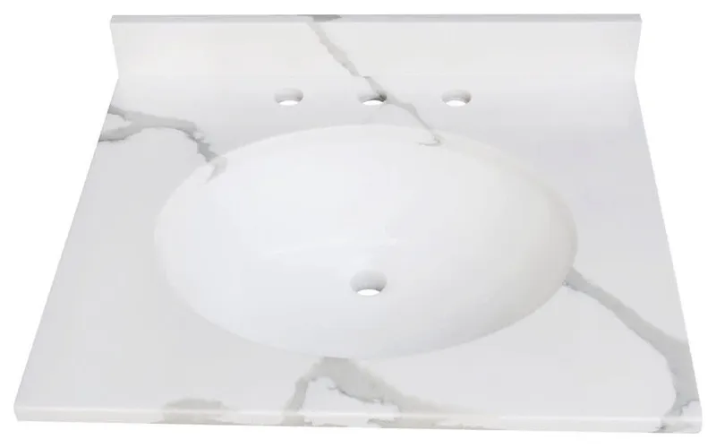 Kingston Brass KVPB2522L38 Norbiton 25" Solid Surface Vanity Top - Calacatta