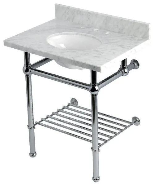 Kingston Brass KVPB30MBB-T-SET Templeton 30" Rectangular Brass - Carrara Marble