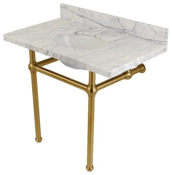 Kingston Brass KVPB3630MB Templeton 36" Rectangular Brass - Carrara Marble /