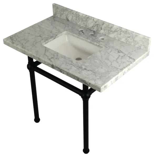 Kingston Brass KVPB3630MBSQ Templeton 36" Wall Mounted Marble - Carrara Marble