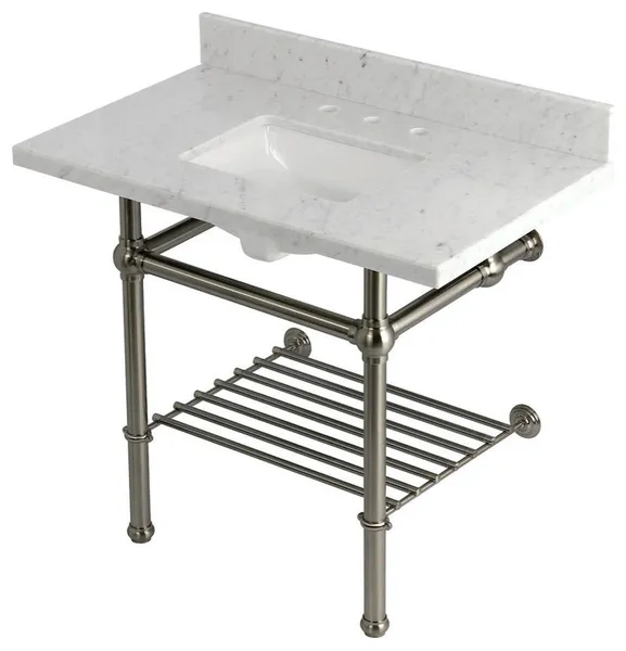 Kingston Brass KVPB3630MBSQB-T-SET Templeton 36" Rectangular - Carrara Marble /