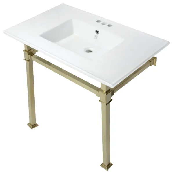 Kingston Brass KVPB37224Q Monarch 37-3/8" Rectangular Ceramic - White / Brushed