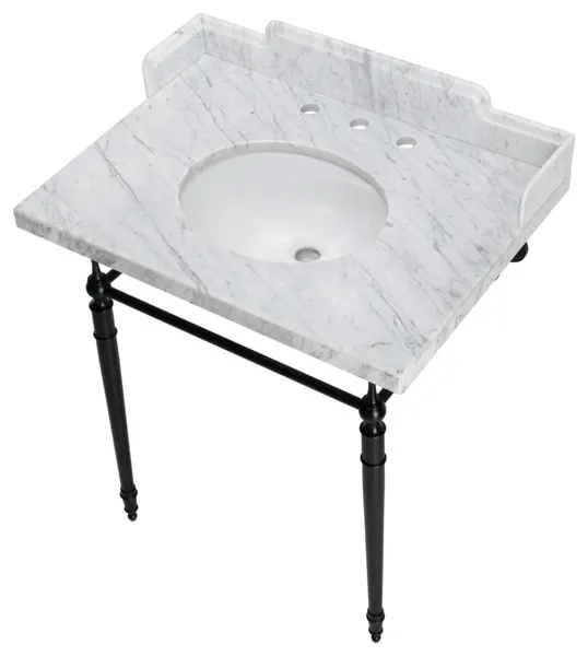 Kingston Brass LMS3022M80 30" Carrara Marble Console Sink, Legs