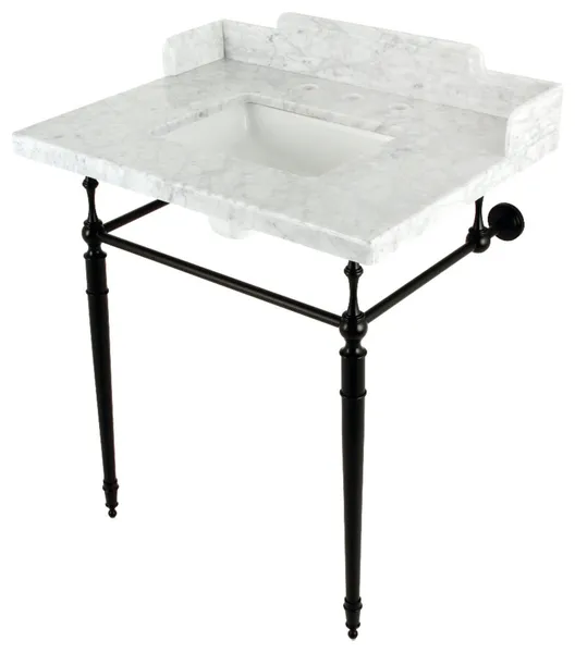 Kingston Brass LMS3022M8SQ Habsburg 30" Rectangular Brass - Marble White /