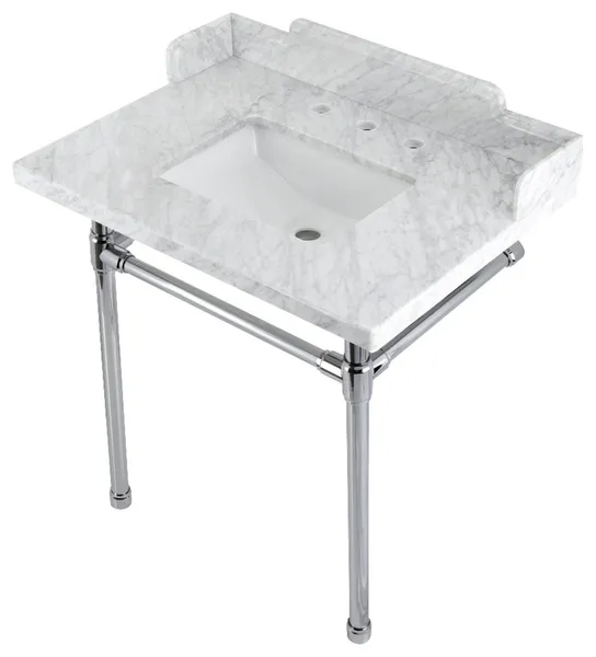 Kingston Brass LMS30M8SQ1ST 30" Carrara Marble Console Sink, Legs
