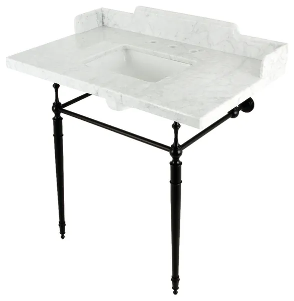 Kingston Brass LMS3622M8SQ0 36" Carrara Marble Console Sink, Legs
