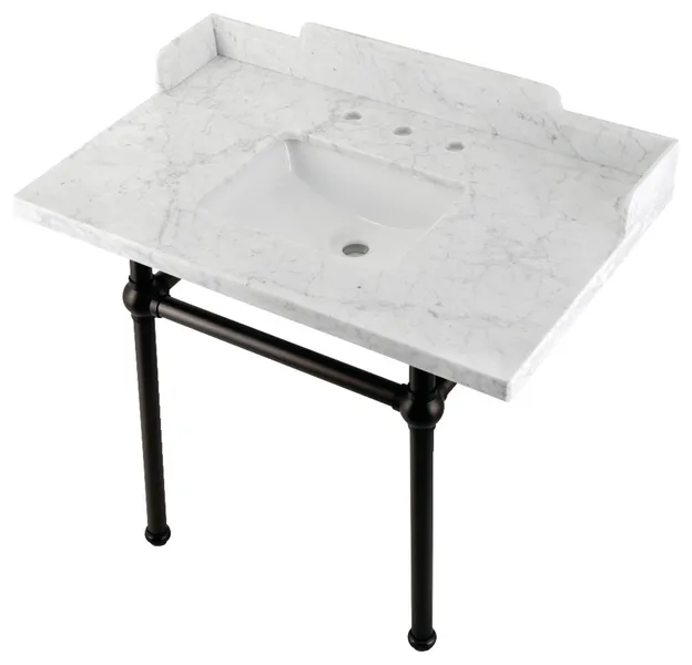 Kingston Brass LMS3630MBSQ5 36" Carrara Marble Console Sink, Legs