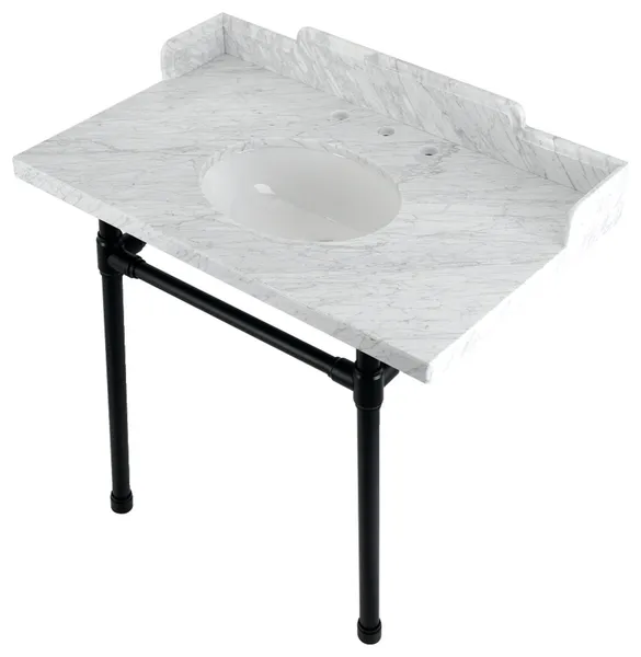 Kingston Brass LMS36M80ST 36" Carrara Marble Console Sink, Legs