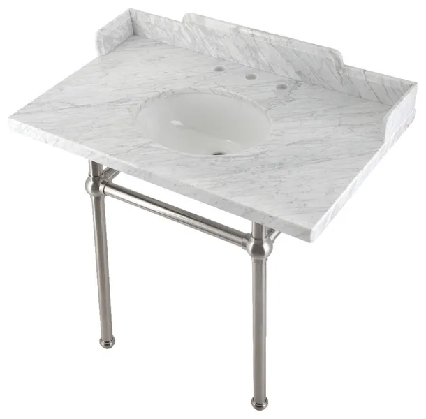 Kingston Brass LMS36MB8 36" Carrara Marble Console Sink, Legs