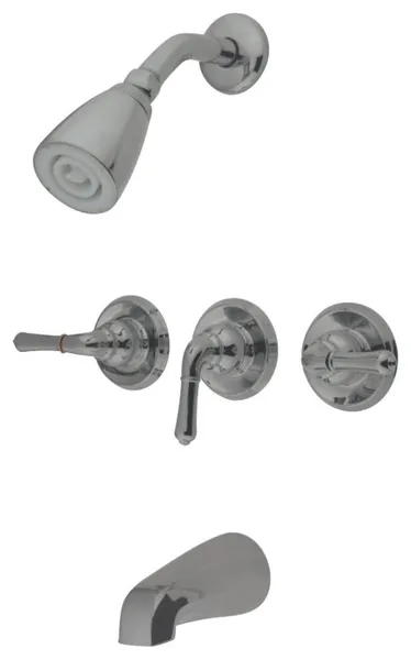 Kingston Brass Three-Handle Tub and Shower Faucet, Brushed Nickel