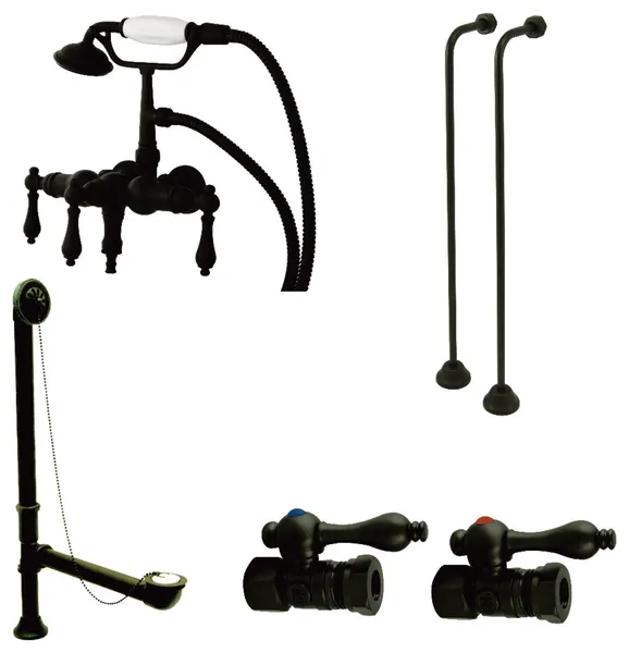 Kingston Brass Wall Mount Clawfoot Tub Faucet w/Supply Line, Oil Rubbed Bronze