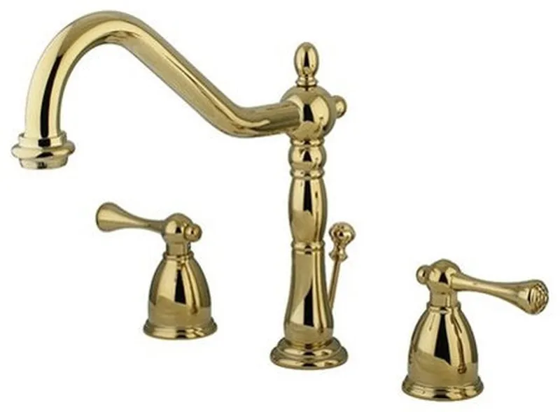 Kingston Brass Widespread Bathroom Faucet With Retail Pop-Up, Polished Brass