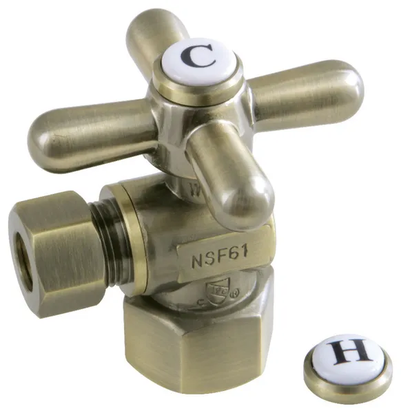 Kingston Quarter Turn Valves (1/2" FIP X 3/8" O.D. Comp), Antique Brass