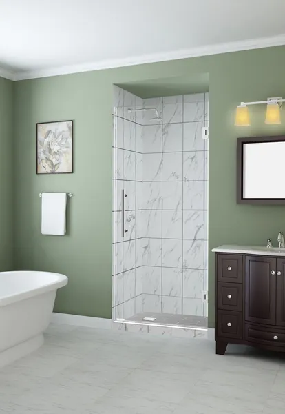 Kinkade 35.75"-36.25"x72" Frameless Hinged Shower Door, Chrome
