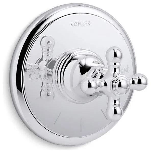Kohler Artifacts Thermostatic Valve Trim with Cross Handle, Polished Chrome