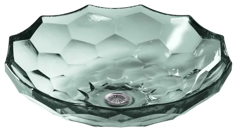 Kohler Briolette Vessel Faceted Glass Bathroom Sink, Translucent Dew