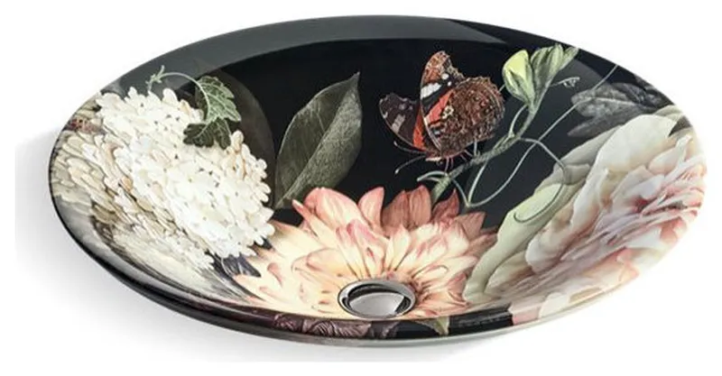 Kohler Dutchmaster Blush Floral Round Vessel Bathroom Sink