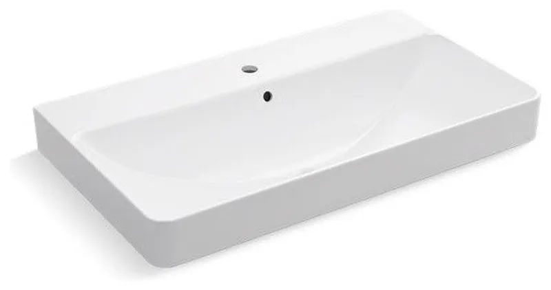 Kohler Vox Rectangle Trough Vessel Bathroom Sink with Single Faucet Hole, White