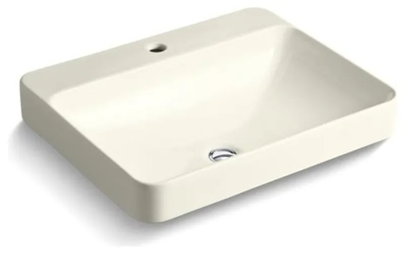 Kohler Vox Rectangle Vessel Bathroom Sink with Single Faucet Hole, Biscuit