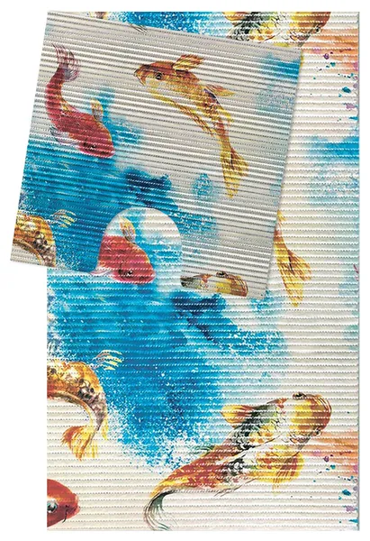 Koi Fish PVC Bathroom Mat Set, 2 pcs, White, 20" x 20" and 20" x 31"