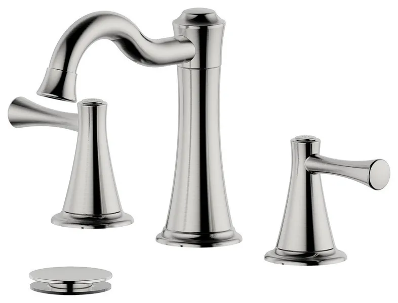 Konya Double Handle Brushed Nickel Faucet, Drain Assembly Without Overflow