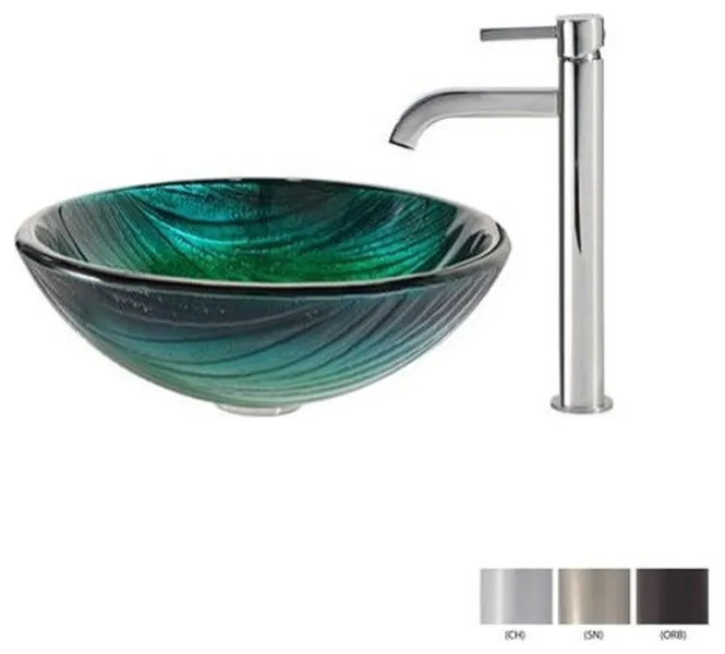 Kraus C-GV-391-19MM-1007 Bathroom Combo - 17" Nei Glass Vessel - Chrome