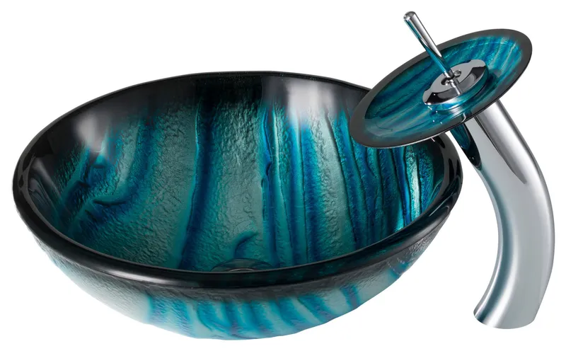 Kraus C-GV-399-19MM-10 Bathroom Combo - 17" Ladon Glass Vessel - Chrome